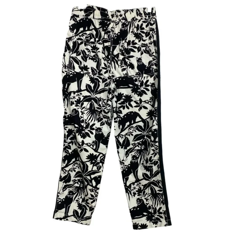 MAEVE BY ANTHROPOLOGIE TENLEY BLACK WHITE JUNGLE ANIMAL PRINT TWILL TRACK PANTS - Picture 5 of 11